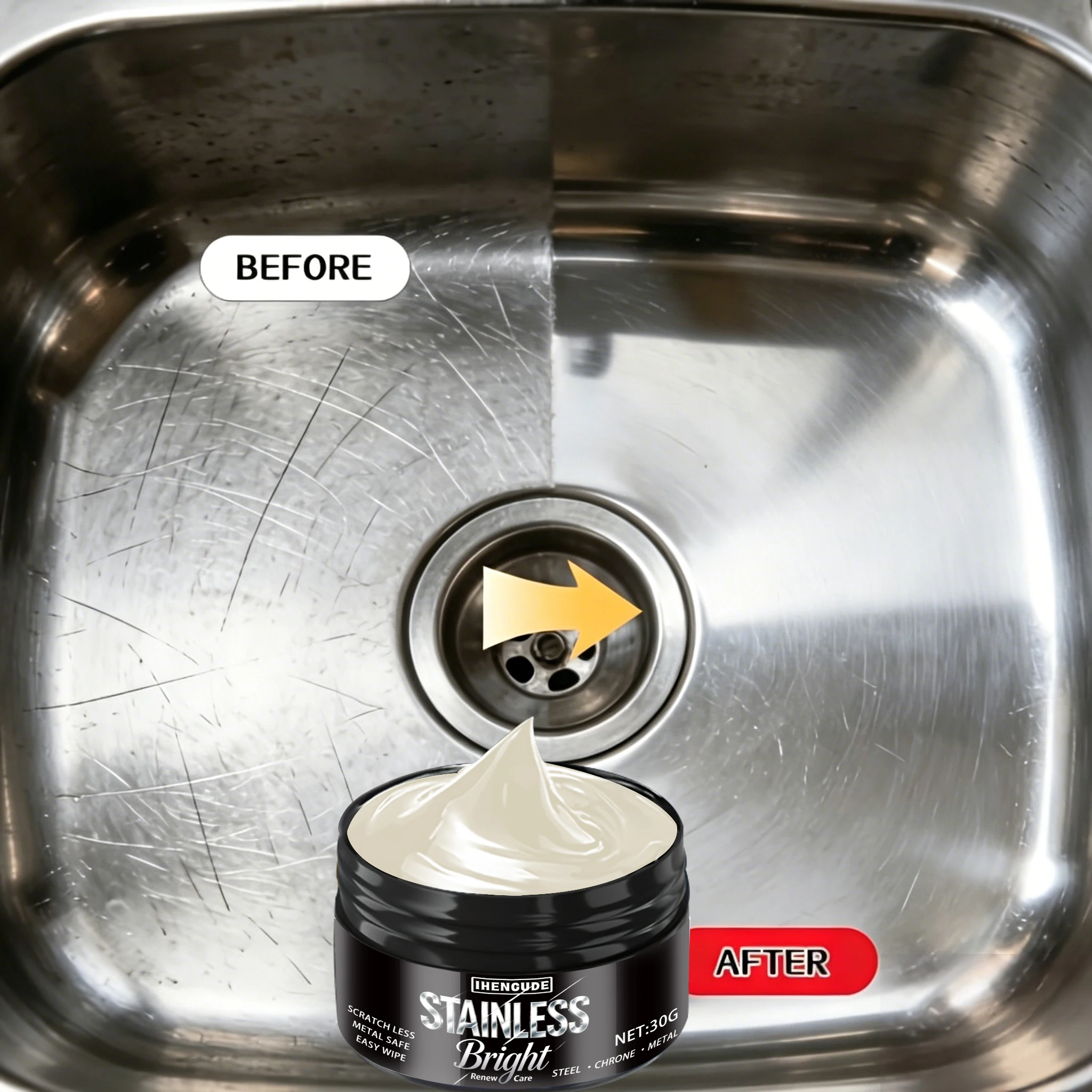 Stainless Steel Surface Scratch Repair Paste, Removes Scratches from Faucets, Showers, and Stoves with Just One Wipe, Fine Paste That Doesn'T Scratch the Surface, Polishes and Rejuvenates in One Step, Extends the Lifespan of Stainless Steel Products, Industrial-Grade Polishing Material