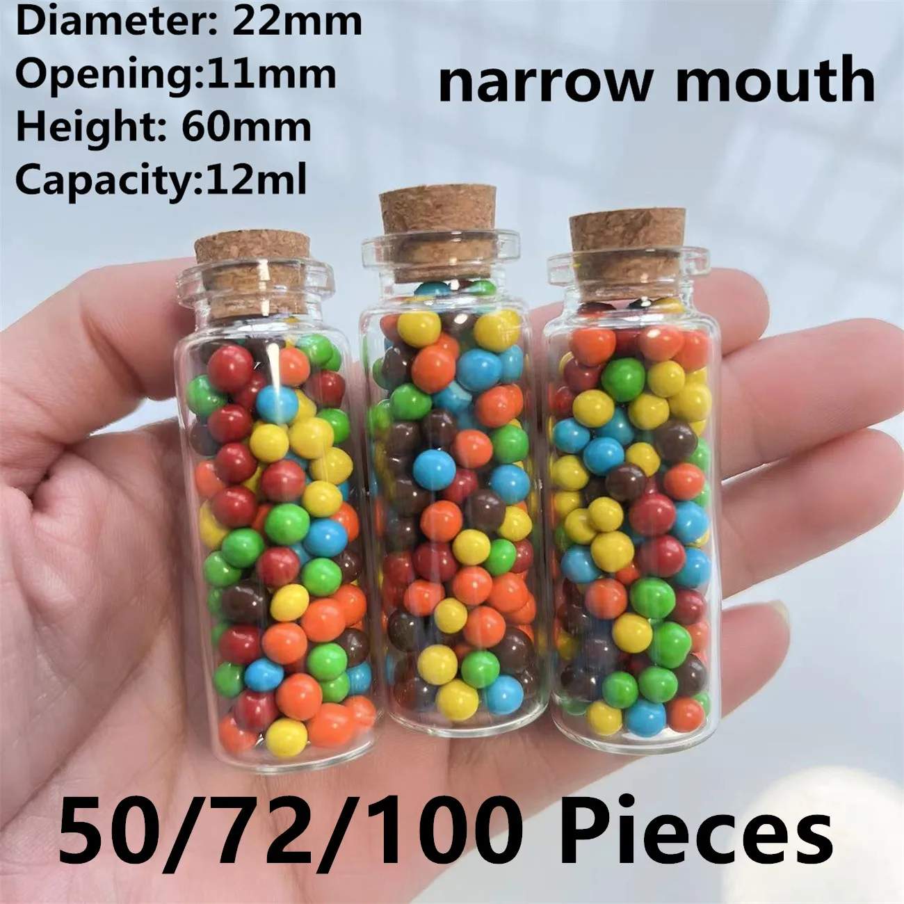 50/72/100 Pcs 11×22×60mm 12ml Small Glass Bottles Cork Crafts Decoration Tiny Jars Transparent Empty Glass Jar Mini Test tube