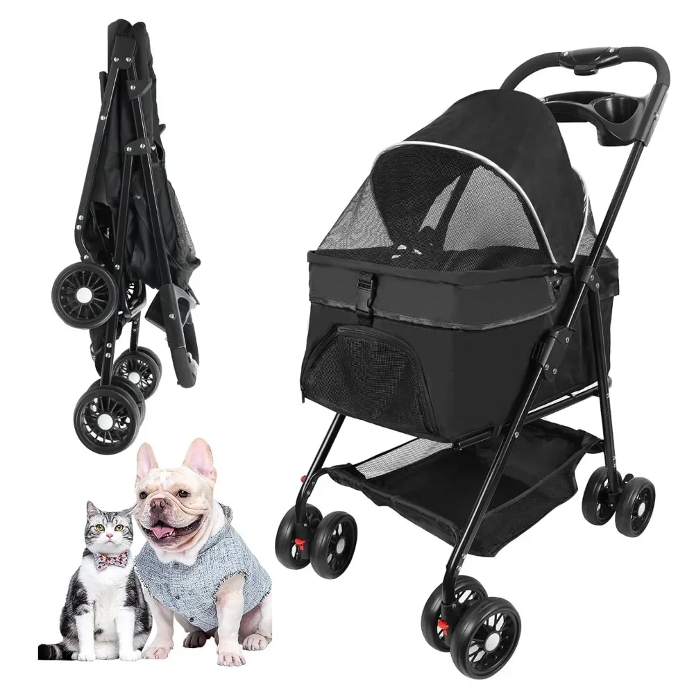 

Pet Stroller for Cats/Dogs, 4 Wheels Dog Cat Strollers for Up To 30lbs Small Medium Dogs Cats Foldable Puppy Stroller