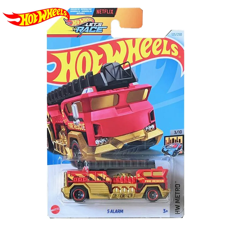 Hot Wheels-Jouet de voiture en métal moulé sous pression, Let\'s Race Fire Rescue, 5 modèles de véhicules d\'alarme, collection pour garçons, cadeau