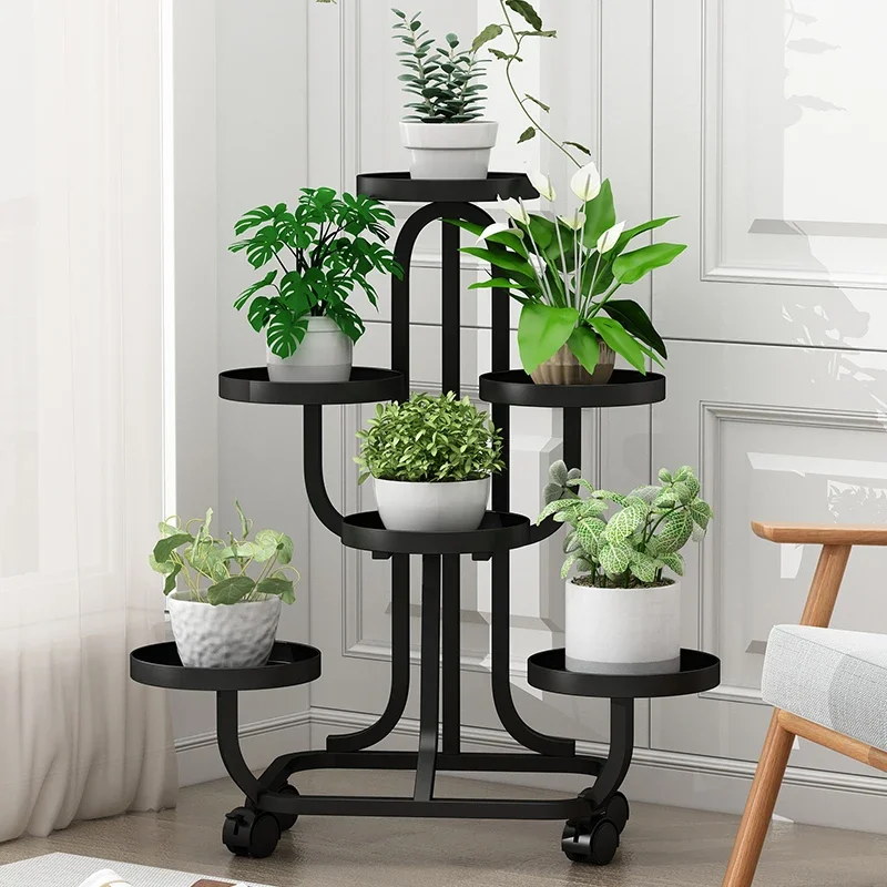 Living Room Floor Standing Balcony Shelf Flower Rack Wheel Iron Pot Holder Multi-layer 선반 받침대 Prateleira Plant Accessories