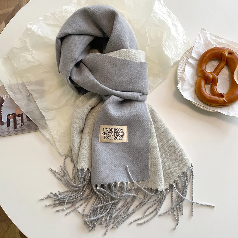 2023 Warm Winter Cashmere Scarf for Women Fashion Korean Style Casual Solid Color Double Side Neckerchief Shawl Wraps Blanket