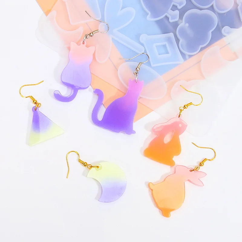 Drip Diy Mould Geometric Animal Earrings Silicone Mold Halloween Chick Kitten Bear Bunny Jewelry Earrings Pendant Molds