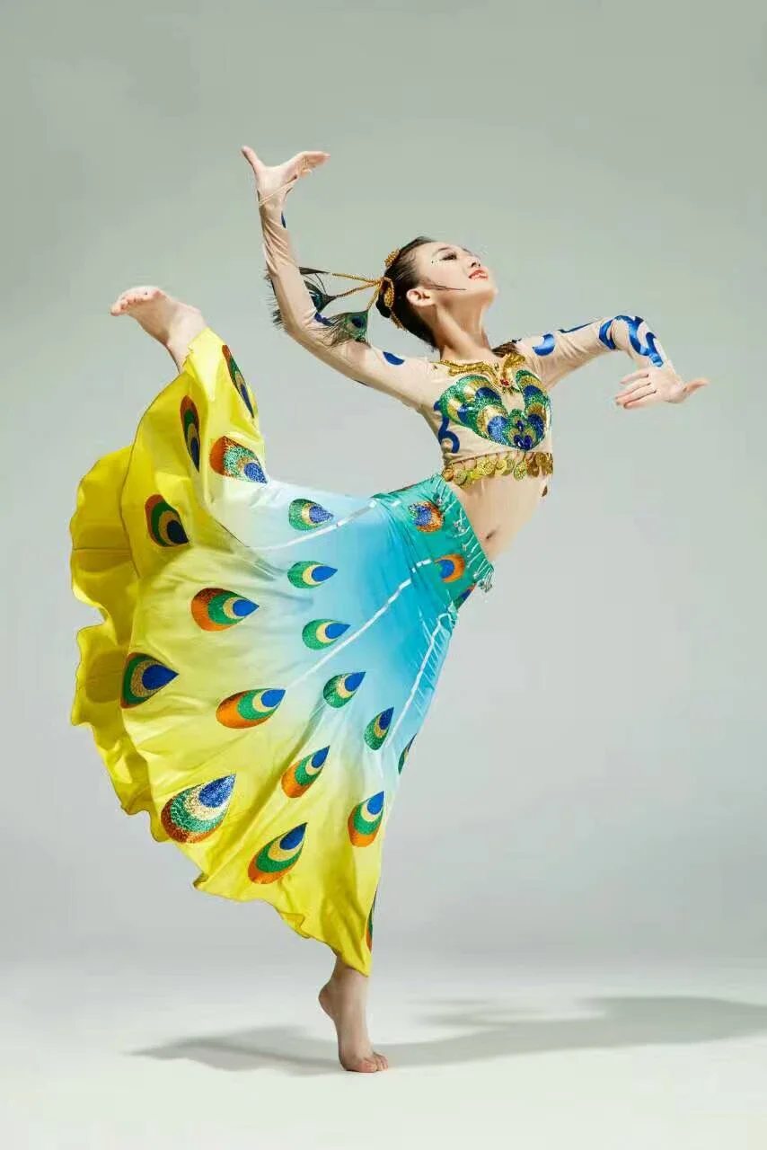 Longue jupe de danse Dai pour fille, ensemble de danse Gelnational classique GelPeacock, jupe et couvre-chef, qualité, nouveau