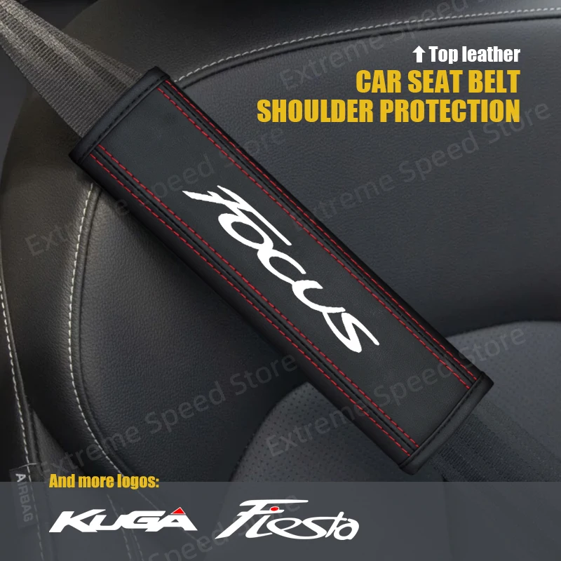 For Focus Fiesta Kuga Emblem EcoBoost Hybrid Leather Car Seat Belt Cushion Safety Belt Shoulder Protector Pad Accessories