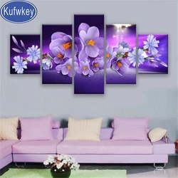 Orchidea fiore diamante pittura 5 pannelli diamante ricamo pieno rotondo trapano quadrato 5d mosaico fai da te puzzle 3d punto croce set,