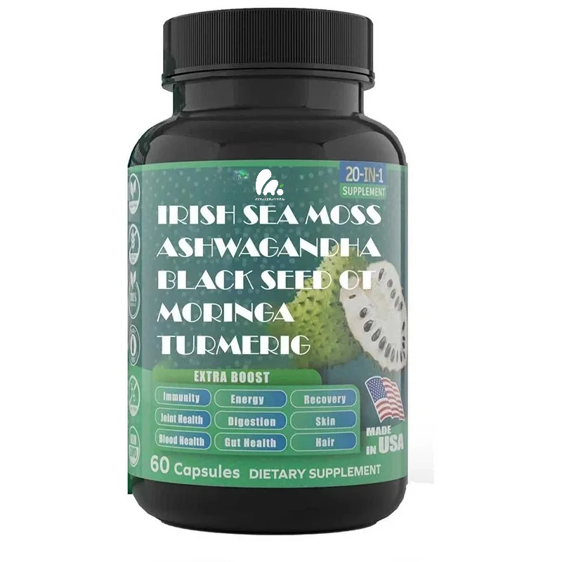 Sour Gooseberry Supplement, Containing Seaweed, Moringa, Turmeric, and Oriole, Comprehensively Enhances Health, 60 Capsules