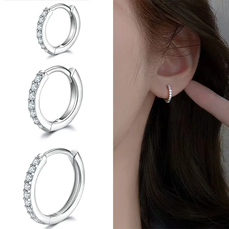 

925 Sterling Silver Luxury Quality Jewelry For Woman 8/12/16/20MM Zircon Hoop Earrings Wedding Prevent Allergies