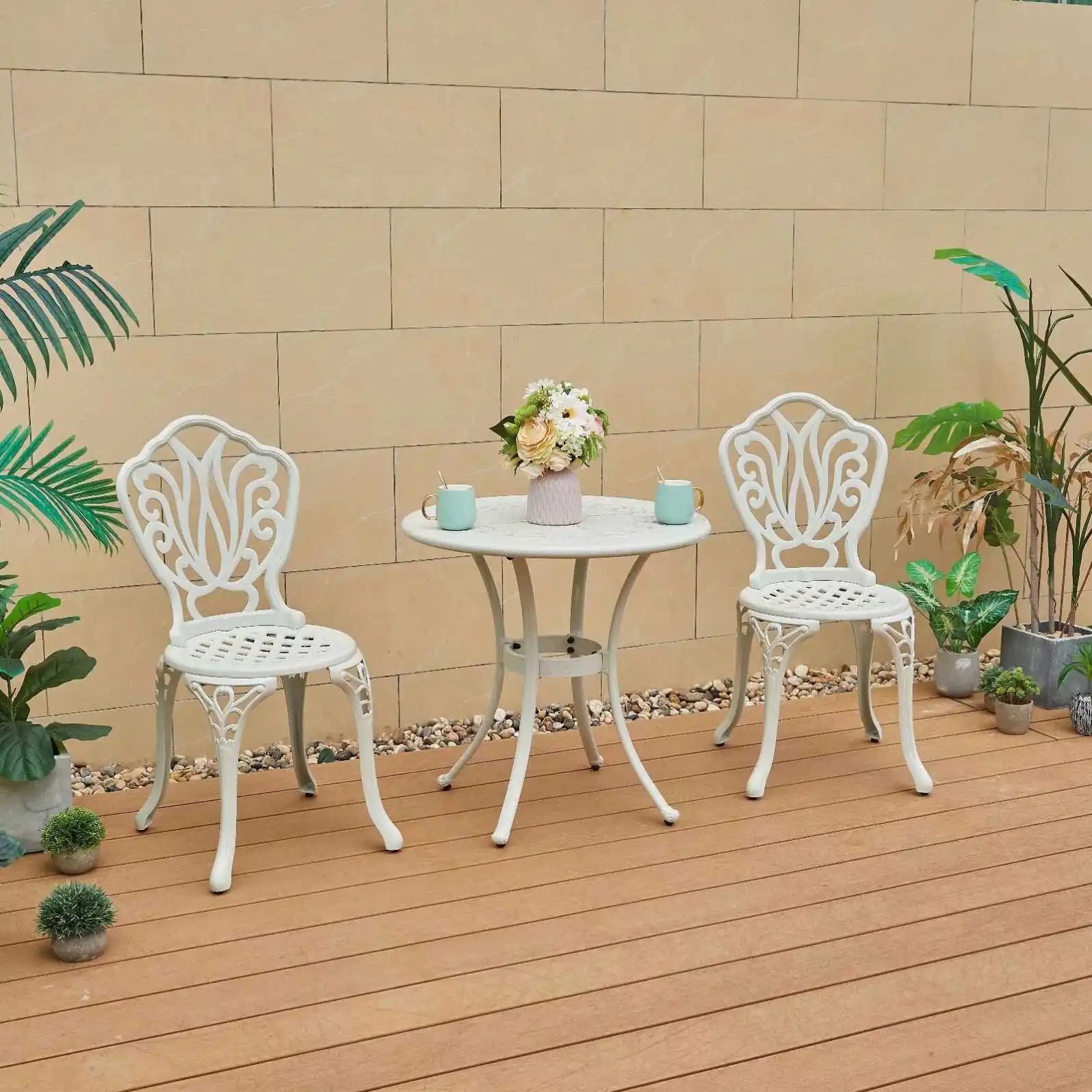 Комбинация стола и стула из полностью литого алюминия для отдыха на открытом воздухе, двор, кафе на открытом воздухе, балкон, сад, набор из трех предметов