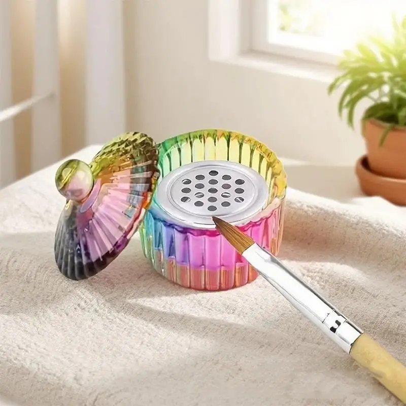 Color Crystal Glass Dish Acrylic Powder Liquid Holder Container Shape Nail Lid Cup Bowl Manicure Accessories