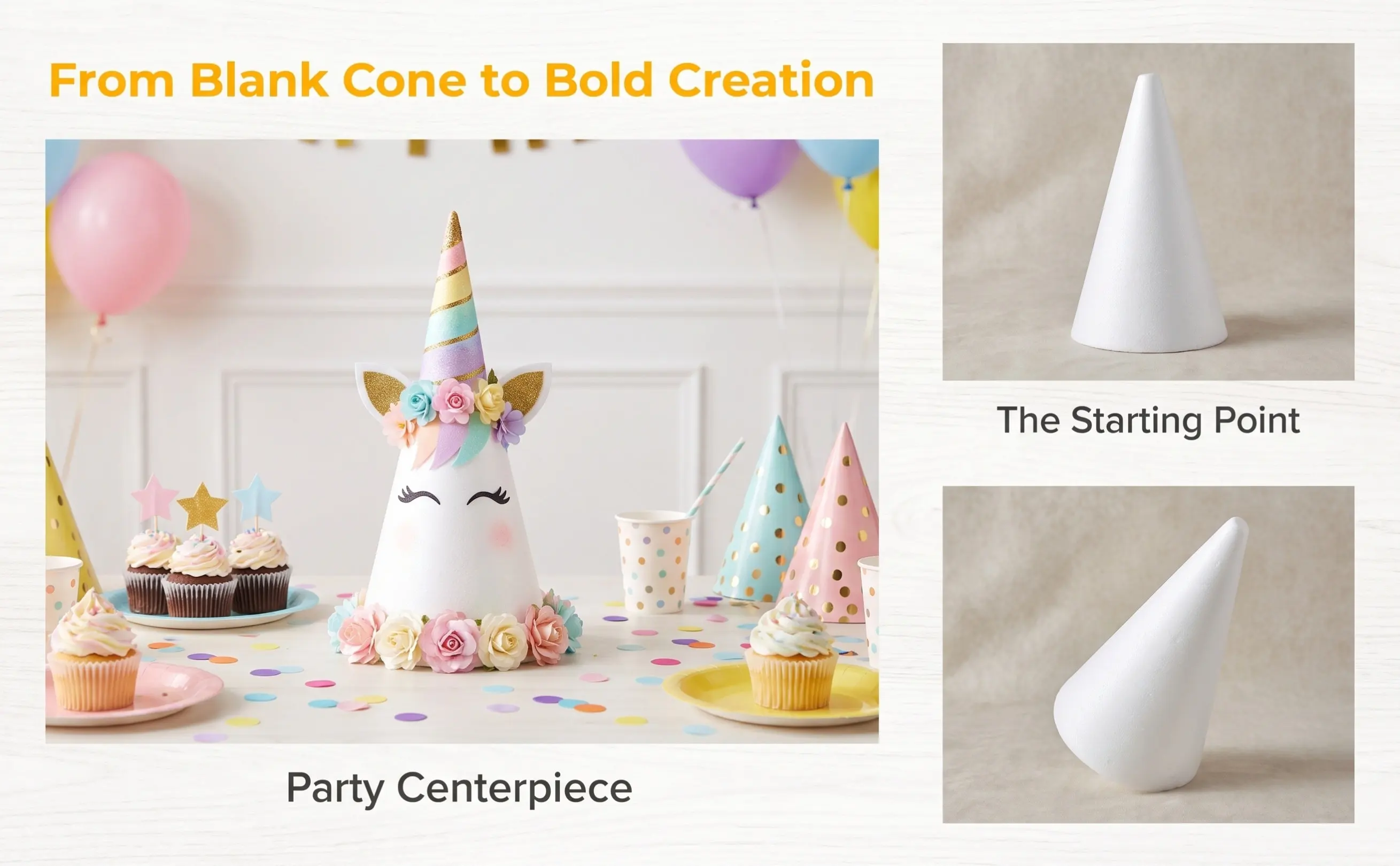 Small Polystyrene Craft Cones White Foam Cones for DIY Art Projects Church School Home Winter Holiday Decoration