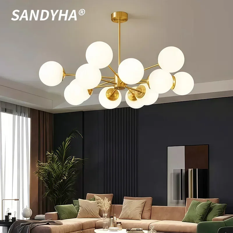 

SANDYHA All Copper Magic Bean Living Room Pendant Light Nordic Fashion Suitable For Bedroom Study Parlor Decor Lighting Fixtures