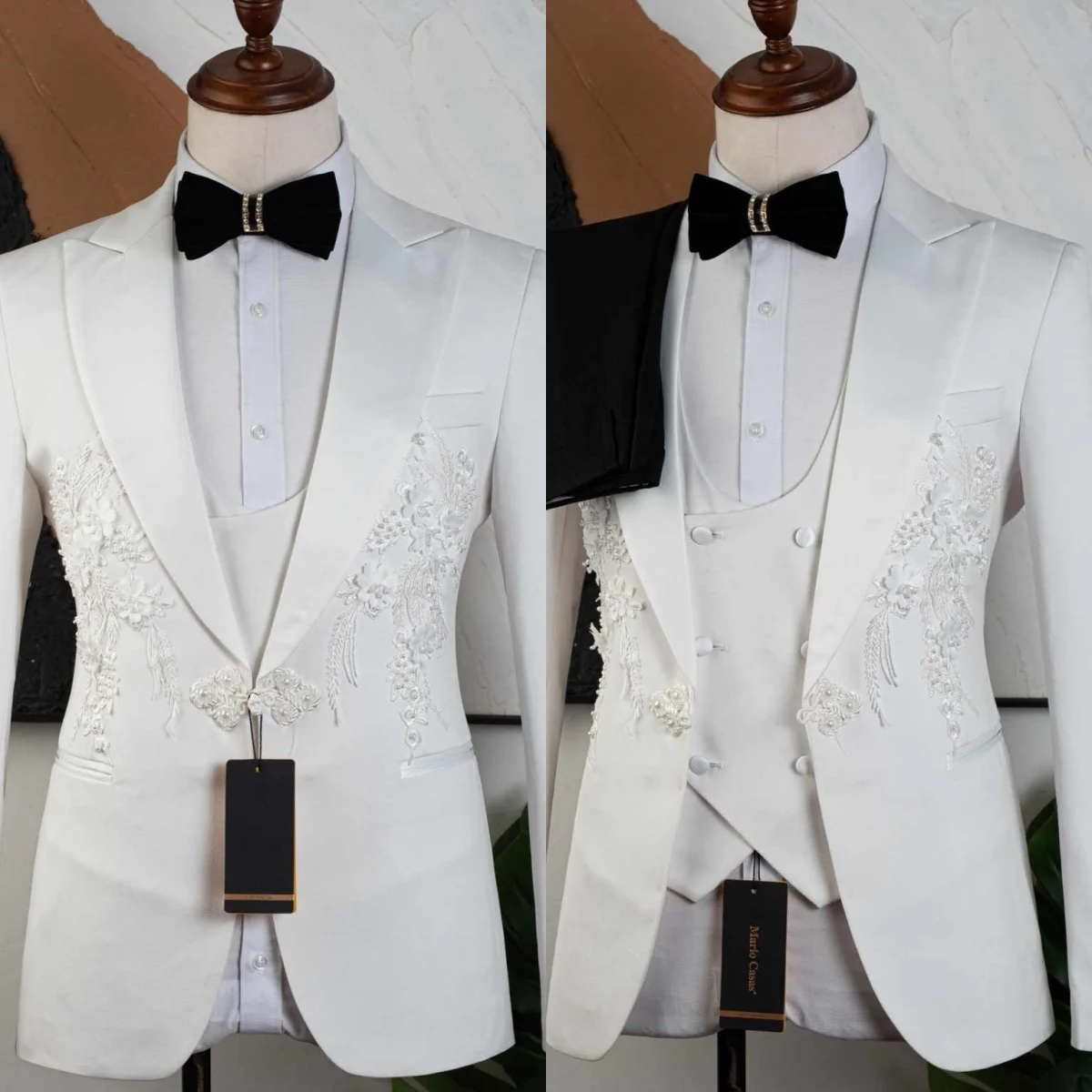 

Modern Men Wedding Tuxedos One Button Peaked Lapel Prom Male Blazers Appliques Classic Fit 2 Pieces Customized Costume Homme