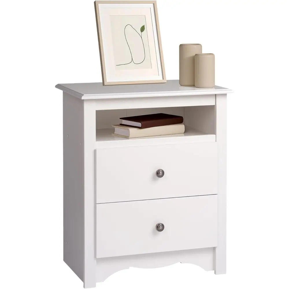 

Elegant White Bedroom Nightstand with Open Shelf, 23.25W x 16D x 28H