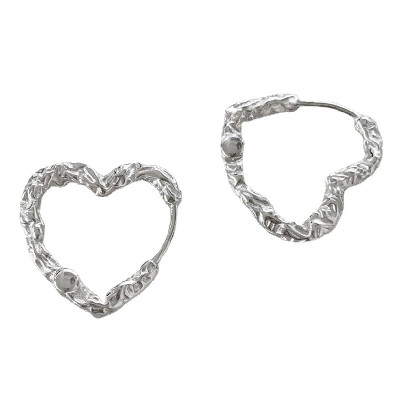 Foxanry Texture Hollow Love Heart Hoop Earrings For Women Girls Simple Classic Elegant Trendy Prevent Allergy Engagement Jewelry