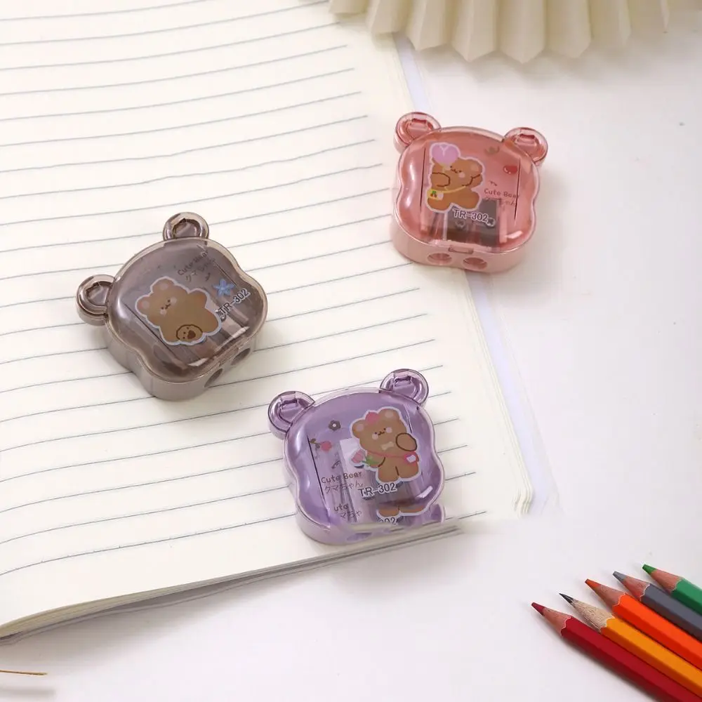 2 Holes Little Bear Pencil Sharpener Cartoon Kawaii Double Hole Pencil Cutter Anime Cute Pencil Cutting Tools Rewards Gift