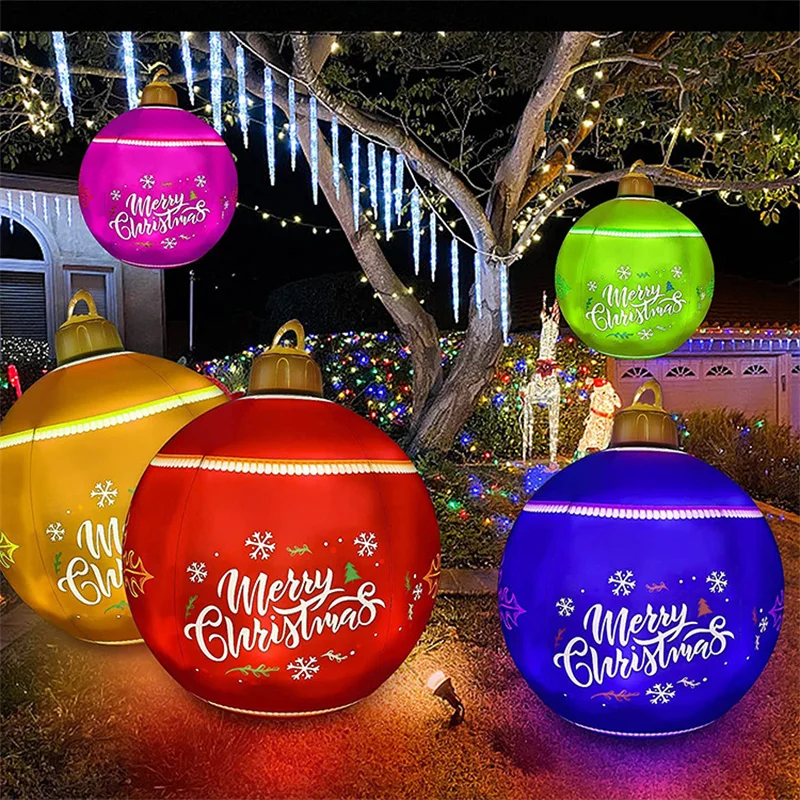 2023 60CM Outdoor Christmas Inflatable Decorated Ball Made PVC Giant Light Glow Large Balls Tree Decorations Outdoor Toy Ball