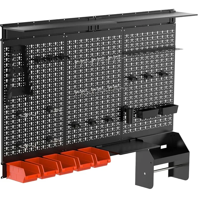 2025 Metal Pegboard Wall Organizer 4ft Wide,  Wall Mount Storage Bins, Shelves, Peg board Kit for Workbench(Black)