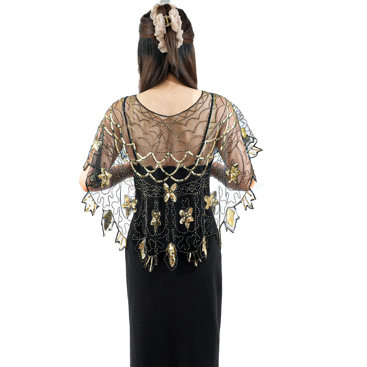 A vintage sequin beaded ladies dress shawl banquet evening dress vest shawl