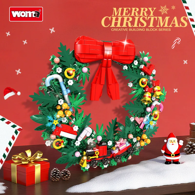 

MOC Building Blocks Christmas Wreath Set With Exquisite Box Bricks Toys Front Door Decor Porch Home Wall Decor Kids Xmas Gifts