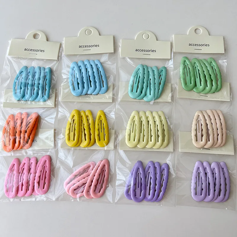 5Pcs Fashion Children's BB Clip Hair Accessories Korean Sweet Girl Student Simple Colored Waves Water Drop Hairpins