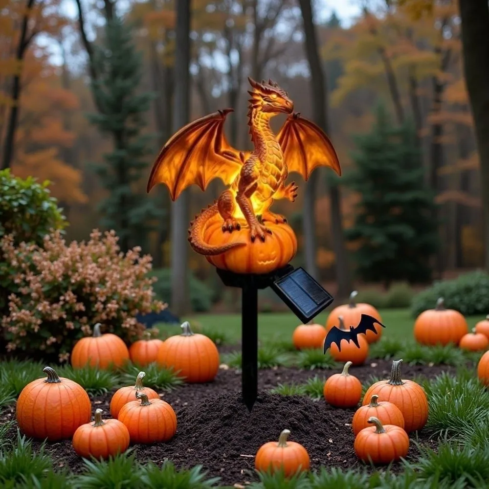 Soft Warm Glow Dragon Solar Garden Light Medieval Fantasy Gothic Shape Dragon Figurine Lamp Dragon Statue Animal