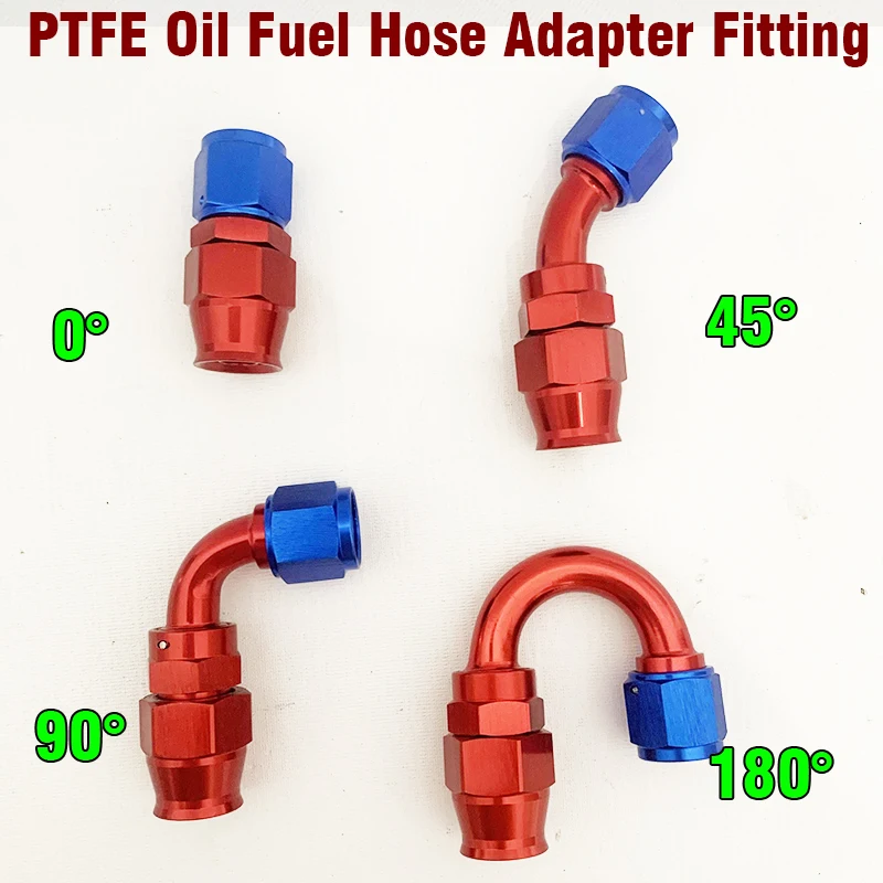 

PTFE Oil Fuel Line Hose End Fitting Swivel Fittings AN4/6/8/10 Reusable Hose End Fitting Adapter 0 45 90 180 Degree Universal