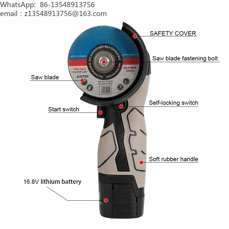 16.8V Mini Lithium Angle Grinder, Portable Handheld Polishing Cutting Machine, Household Multi-purpose Power Tool