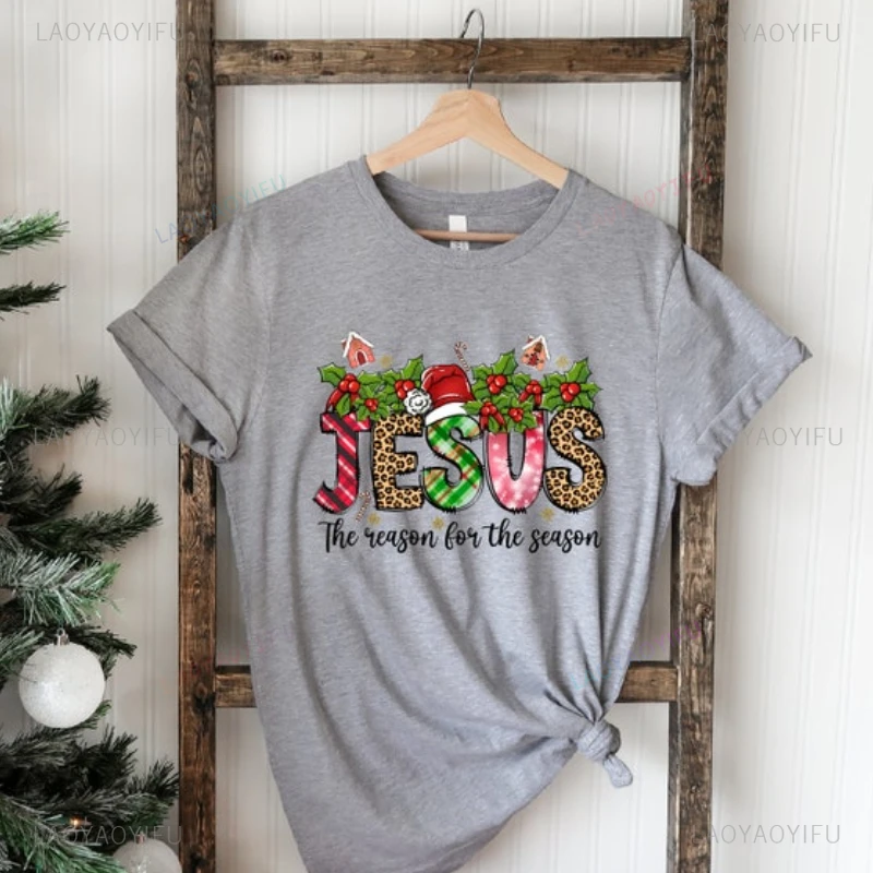 Jesus Is God Woman Christmas Red T-shirt New Year Xmas Memory of Jesus Christ High Quality Cotton Printed T-shirt Party Tops