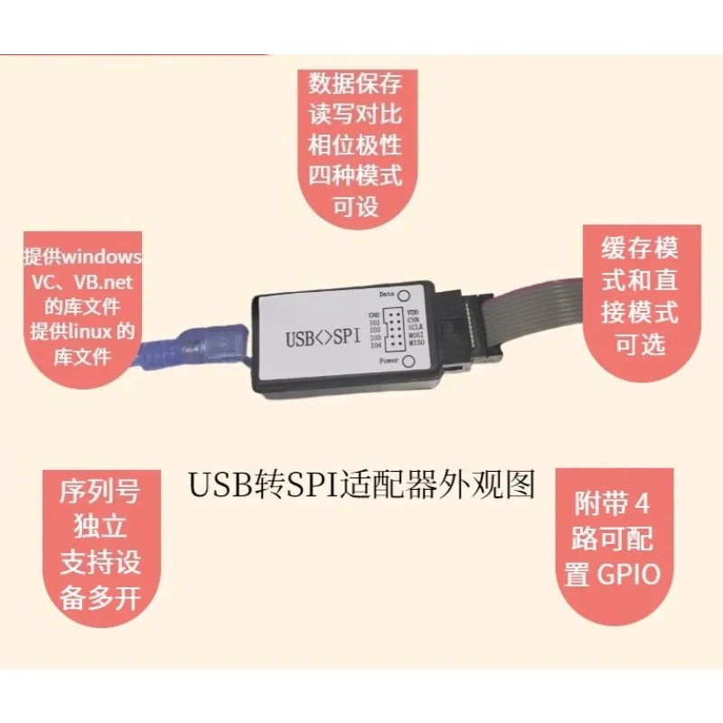 USB to SPI adapter with 4-channel GPIO high-speed communication support for master-slave mode