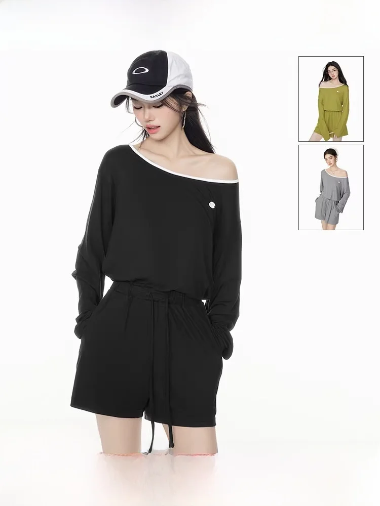 

EPTISON Women's Romper Summer 2026 Loose Casual Style Long Sleeve Shorts Fashionable All-in-One High Waist Straight Leg