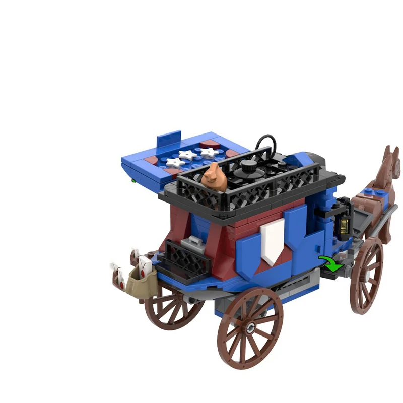 287pcs MOC Snake Oil Seller Carriage - Western Cowboys Lone Ranger Cavalry Wild West Carnival Model Building Blocks Toy DIY