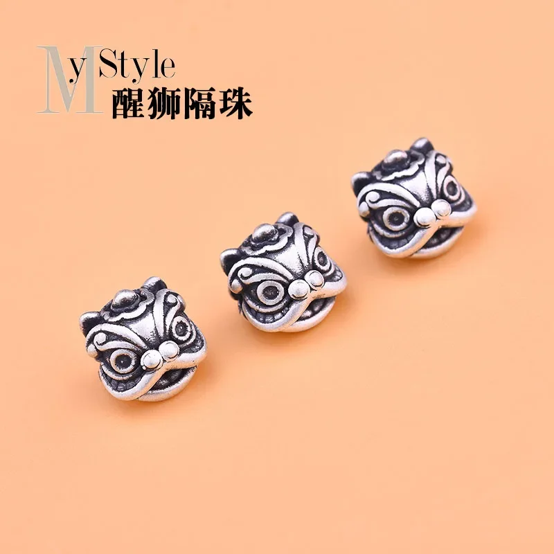 999 full silver 3D hard silver retro made Xingshi separated beads scattered beads hand woven jewelry DIY accessories materials