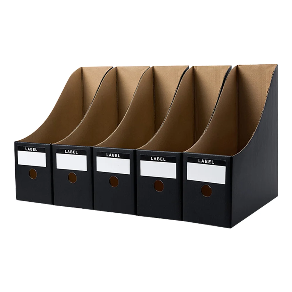5 PCS Desktop Kraft Paper File Storage Box Student Document Stand Practical Cases Cardboard Book Bins Boxes