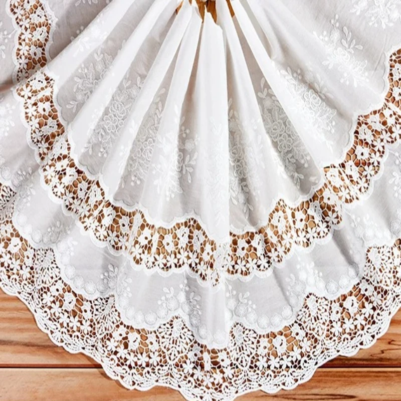 1 Yard bestickter weiß-beiger Blumen-Baumwollspitzenstoff zum Nähen, DIY-Besatz, Hochzeitsapplikation, Band, Rock, Bettvorhang-Zubehör – Detail 6