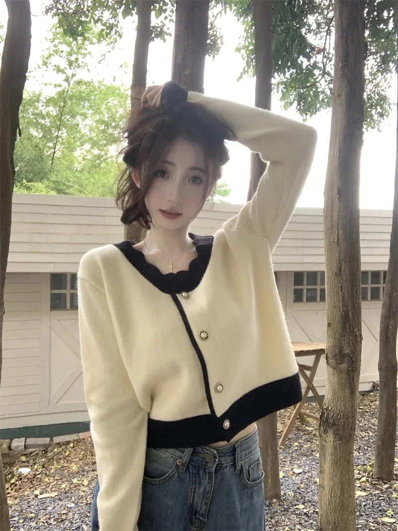 

Осень-зима 2022, женский дизайн, универсальный ленивый стиль, вязаный кардиган с v-образным вырезом, корейский стиль, темпераментный свитер