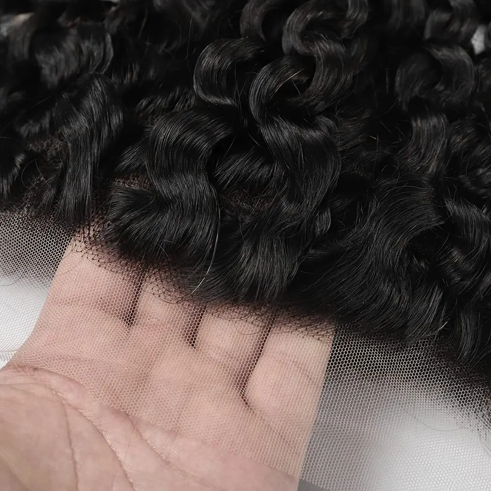 13x4 レースフロントディープカーリーウェーブヘア手織り本物の髪自然な髪の質感マルチサイズ適切な人種黒肌の色