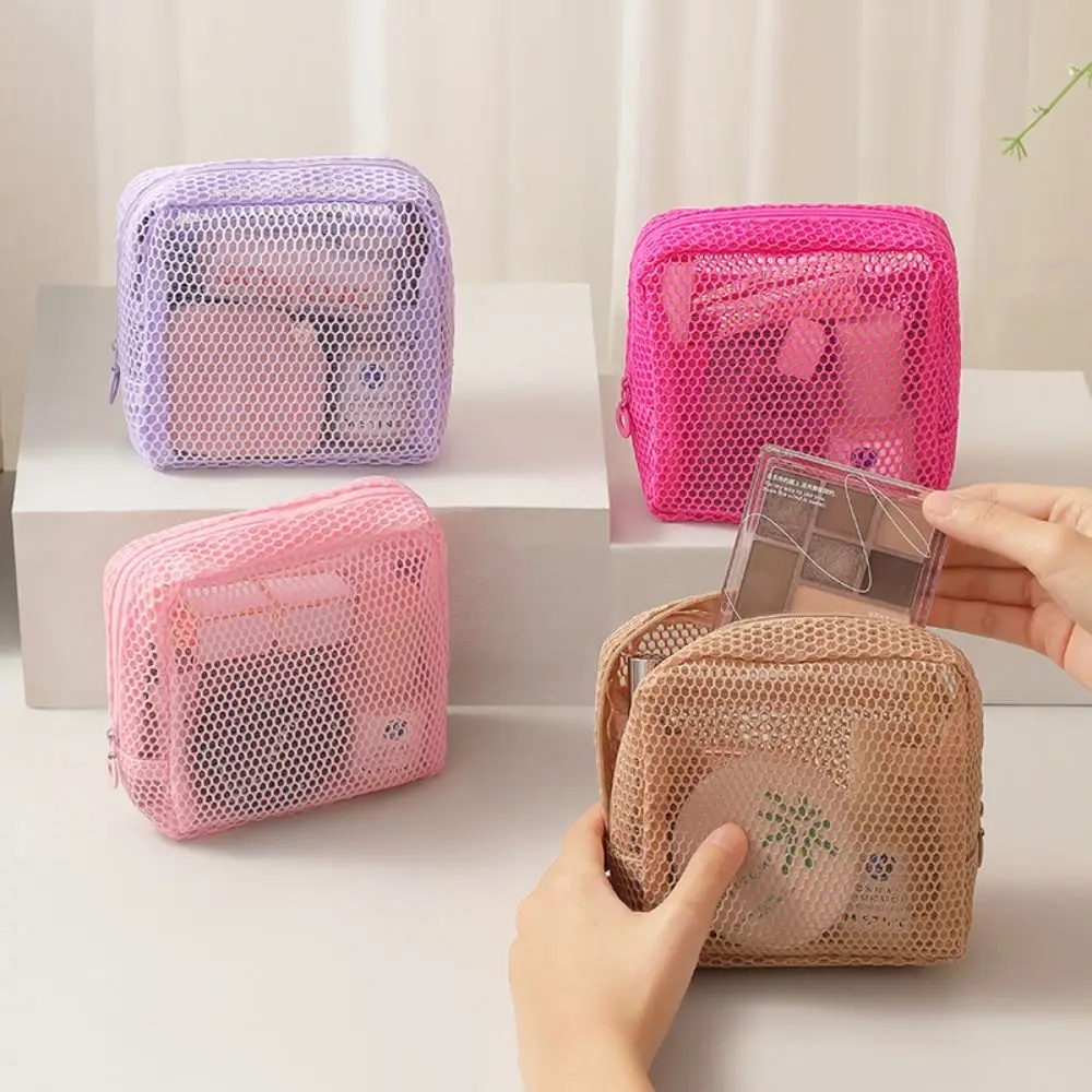 

Portable Mesh Cosmetic Bag Candy Color Transparent Lipstick Key Storage Pouch Small Capacity Square Zipper Coin Purse