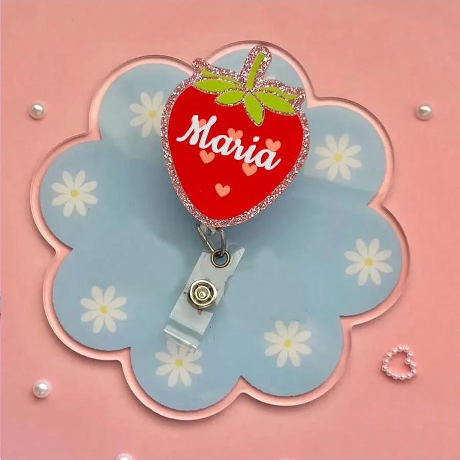 Personalized Strawberry Badge Reel, Custom ID Holder