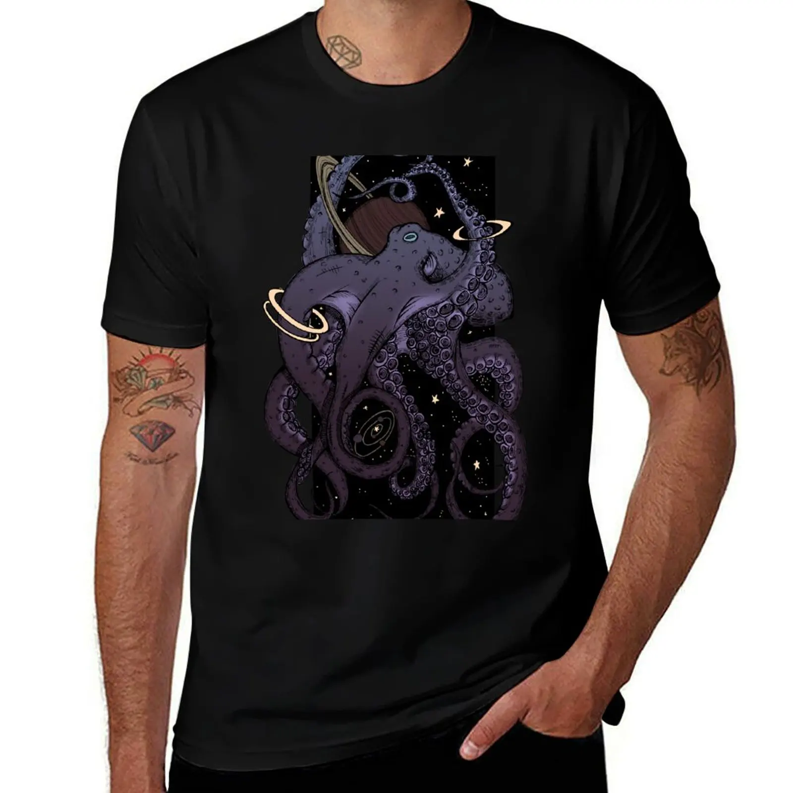 

Tentacles and stars T-Shirt Basic Crew Neck Short Sleeve Top