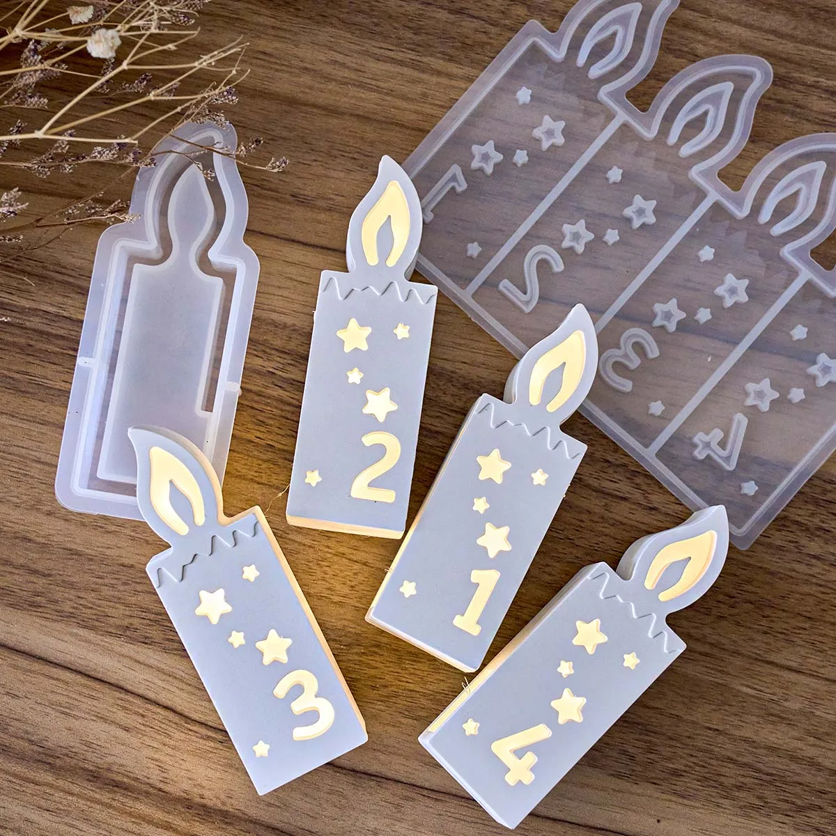 1,2,3,4 Number Ambient Light Mould DIY Handmade 3D Digital Aroma Candle Silicone Mold Plaster Resin Making Craft Gift Home Decor