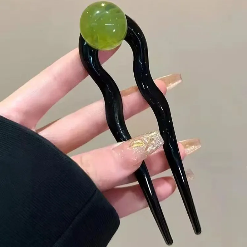 4 pieces retro U-shaped round bead hairpin hairpin | women's bun hair reel tool, fashionable full headgear set - single clip hairpin, high-end INS style, a must for all seasons, commuting/dating/daily style [Macale] - Detail 1