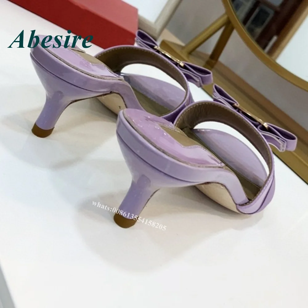 2022 New Designer Butterfly Knot Slippers Round Toe Kitten Heel Glossy Leather Summer Luxury Women Shoes Big Size 43 Cute Ladies