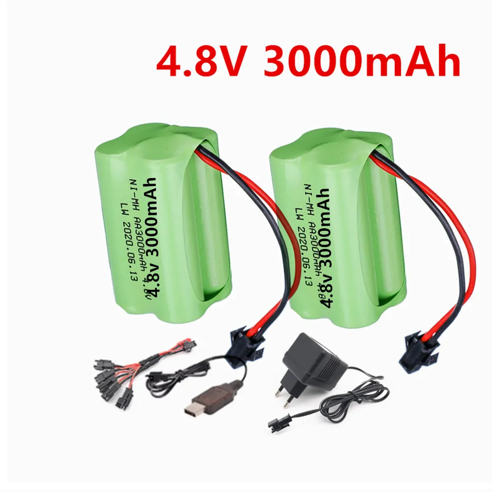 4.8v 3000mAh Rechargeable Battery and Charger for RC boat , RC car , RC Toys, T Model With SM Plug AA 4.8 v Battery Pack