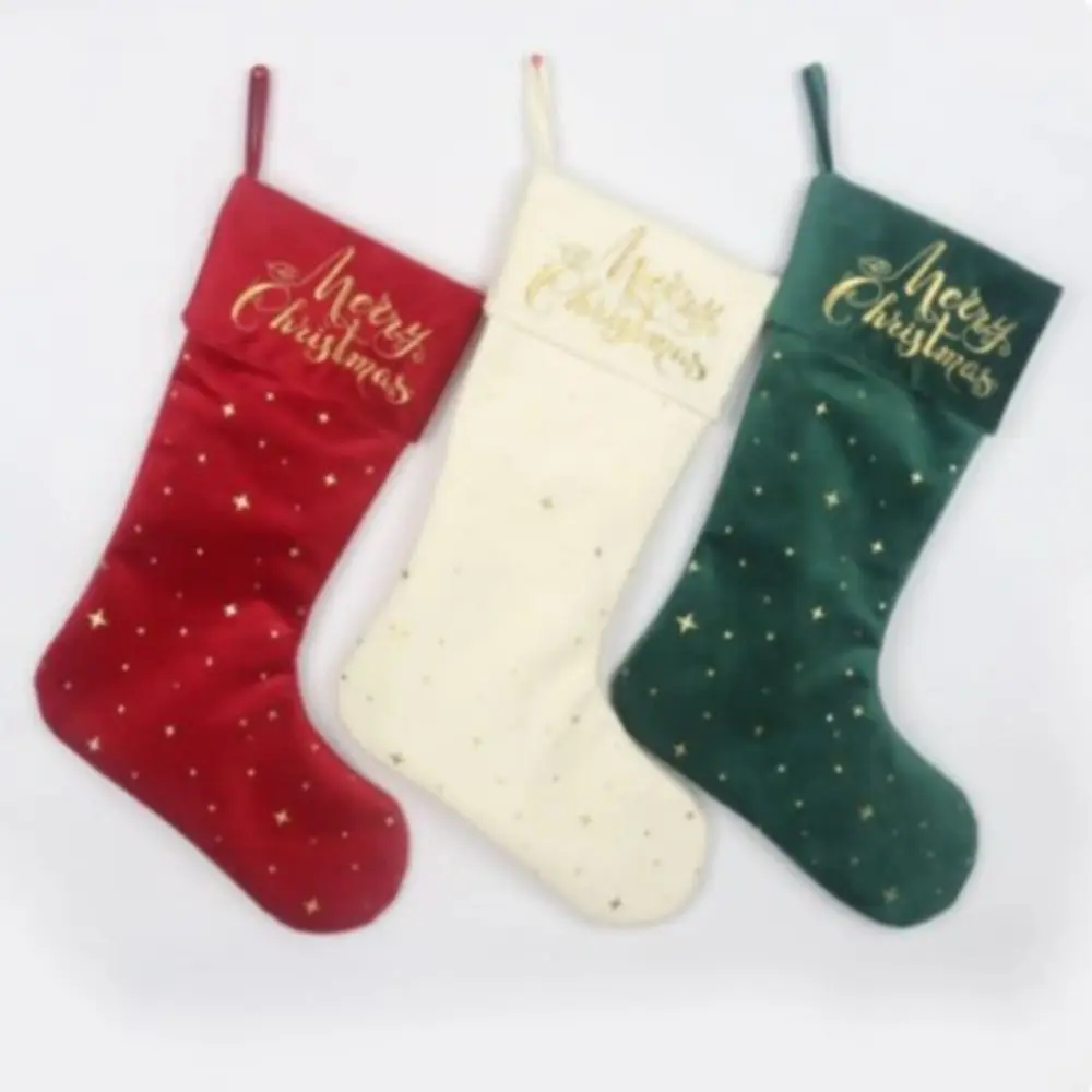 Gold-Plated Christmas Socks 3 Styles Embroidered Christmas Gift Bags English Xmas Decor Christmas Stocking Candy Bag Home