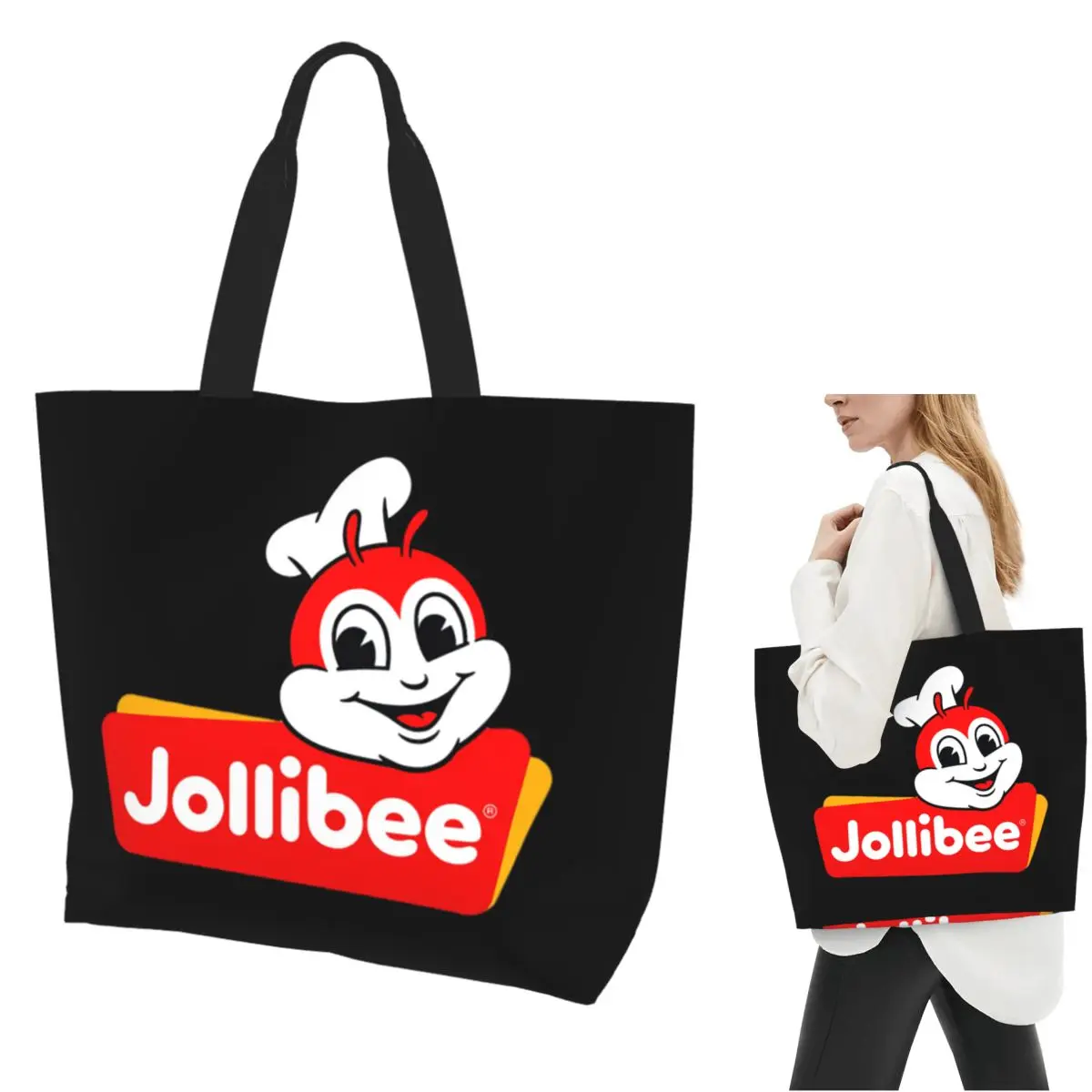 Jollibee Face Einkaufstasche aus Segeltuch, große Kapazität, Umhängetaschen, Shopper, Einkaufstasche für Damen