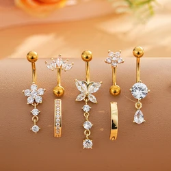 4-7pcs/Lot Belly Button Ring Sets Stainless Steel Butterfly Heart Navel Belly Piercing Nombril for Women Girls Mixed Belly Rings