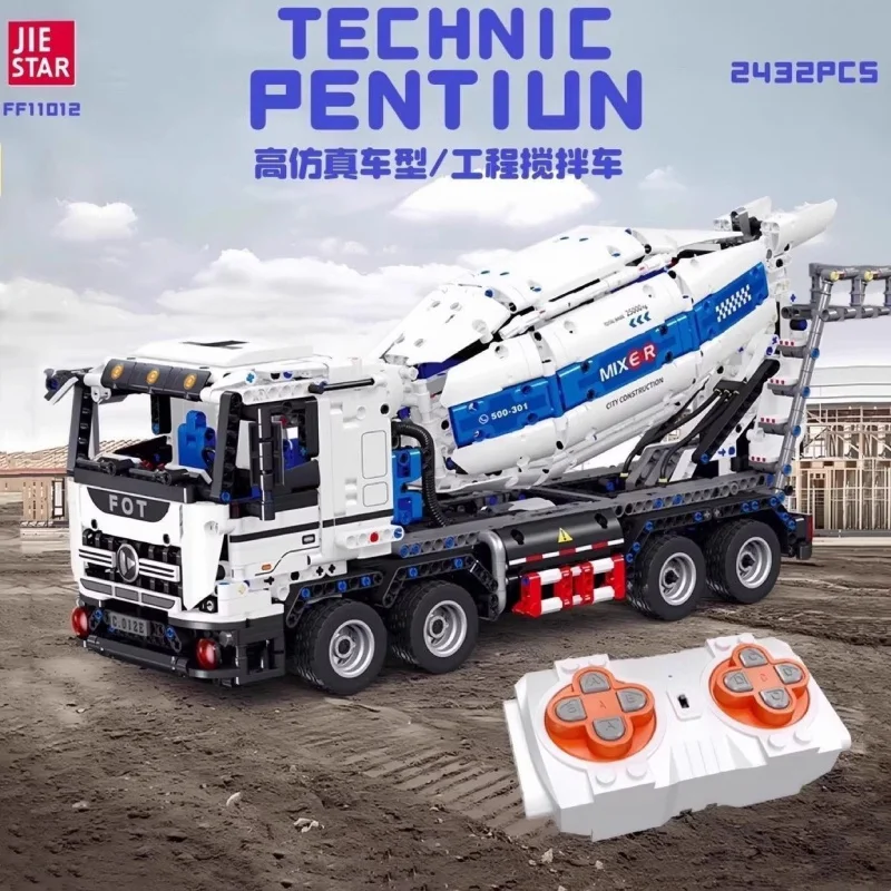 

JIESTAR F11012 Engineering Vehicle Building Blocks Cement Transport Mixer Truck Remote Control Dynamic Mechanical Set Assembly T