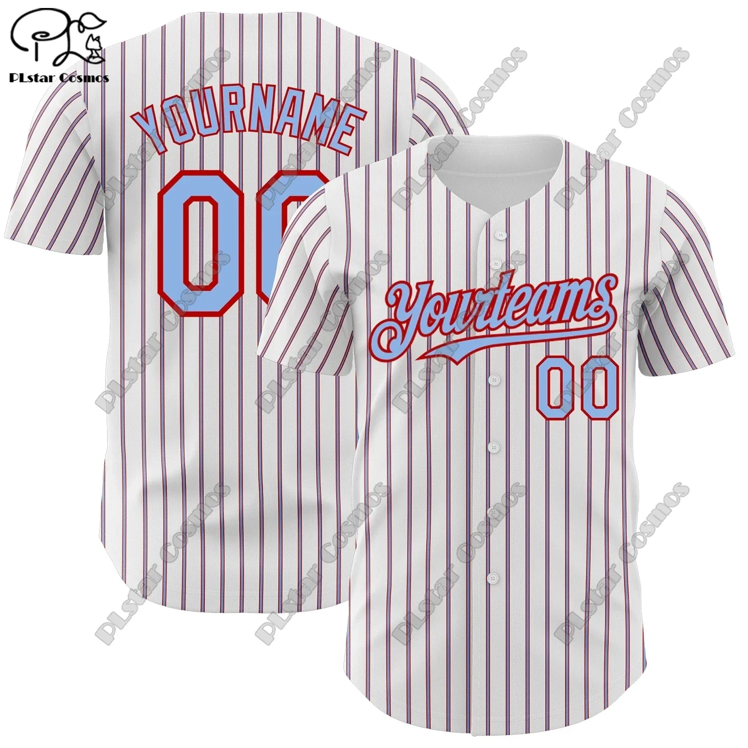 PLSTAR COSMOS-Camiseta de béisbol con nombre personalizado, camisa blanca con estampado 3D, rayas finas coloridas, holgada, B-1 unisex