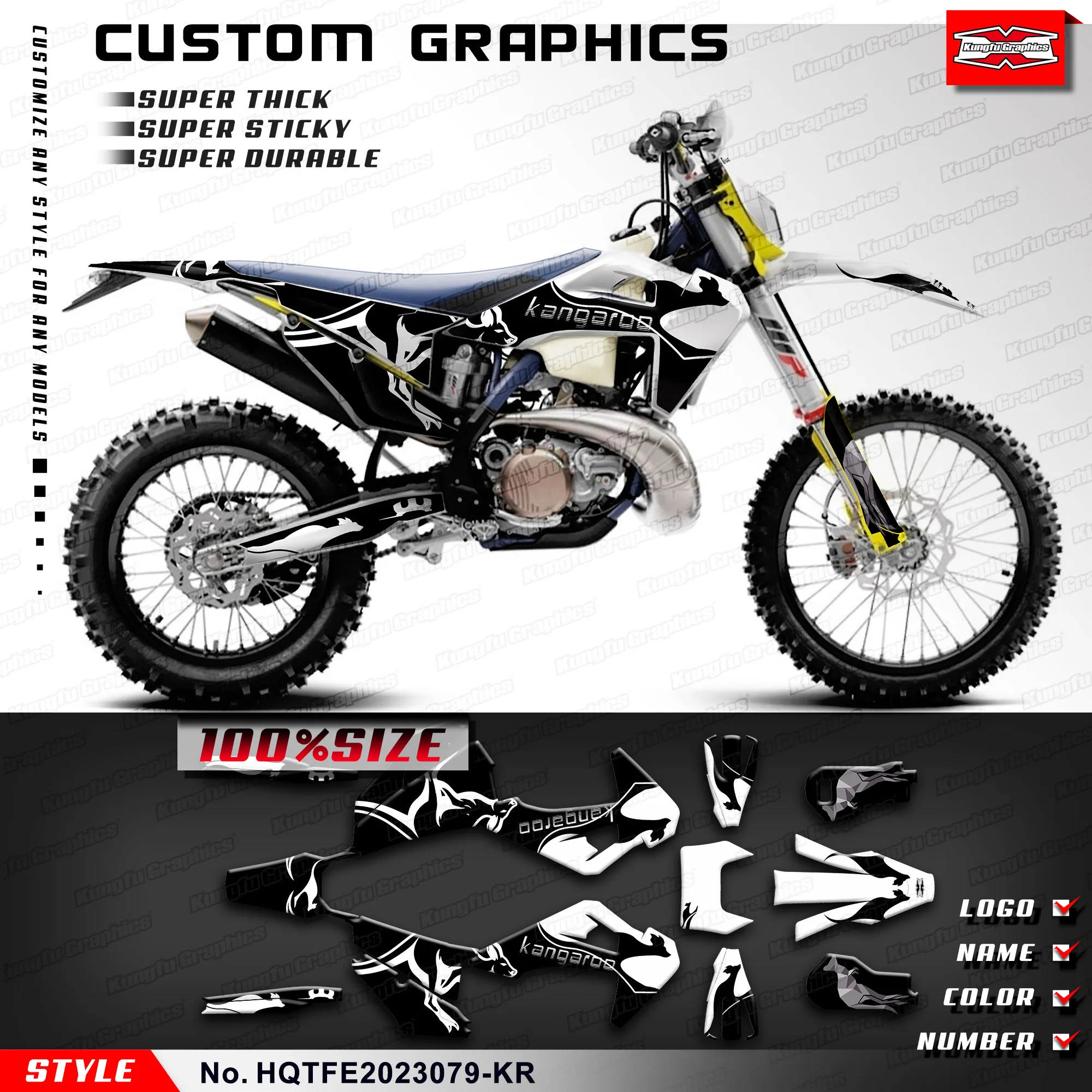 

KUNGFU GRAPHICS Stickers Complete Glossy Laminate for Husqvarna TE FE TC FC TX FX FS 2019-2023, HQTFE2023079-KR